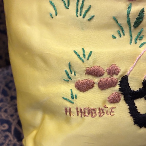 s-l400.jpg Charming Yellow Embroidered Accent Pillow with Hollie Hobbie Handmade